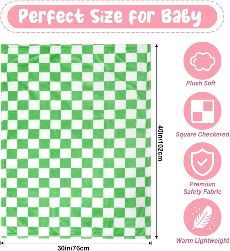 GreatBba Plush Checkered Baby Blanket for Boys Girls Nursery, 30"*40" Warm Short Fleece Blanket Neutral for Infant Newborn, Small Fuzzy for Sleeping, Chenille or Stroller (Green&White) - Image 5